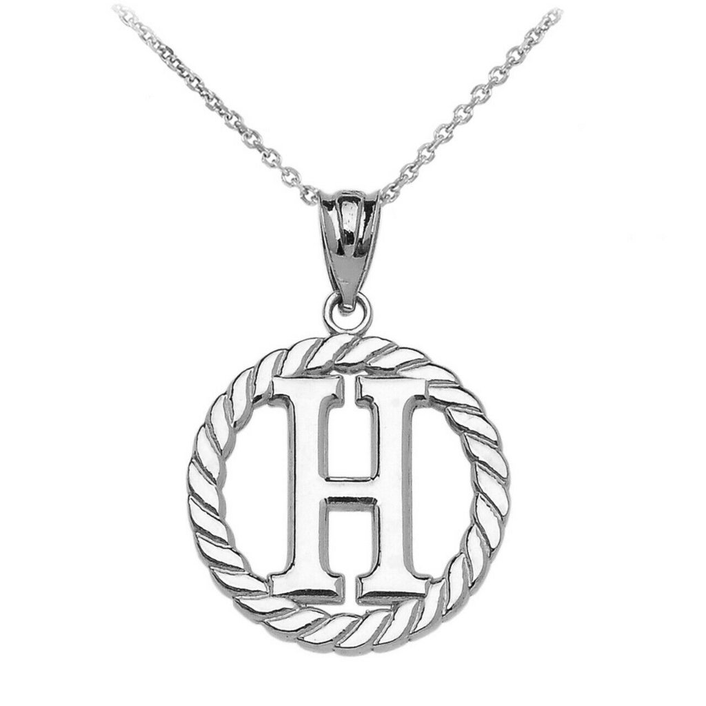 925 Sterling Silver Initial Letter H Circle Rope Pendant Necklace